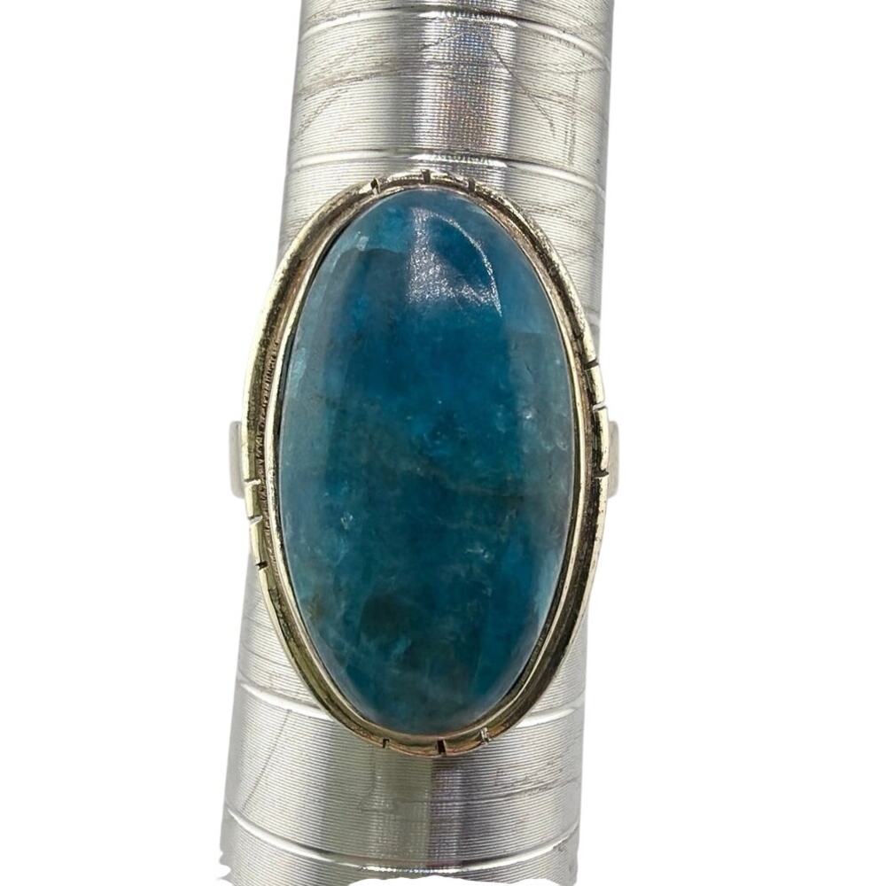 Oval Blue Apatite Sterling Silver Ring Artisan Jewelry 8